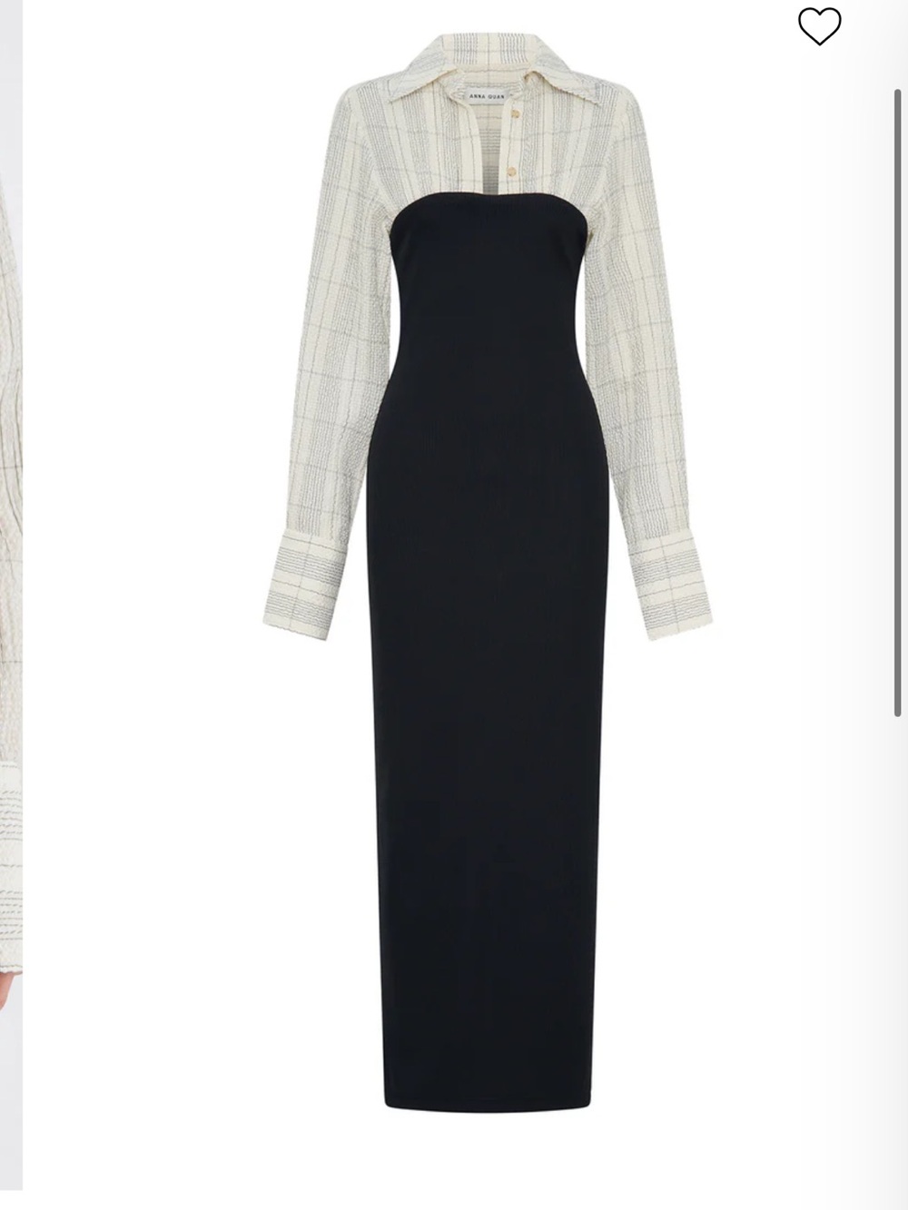 Anna Quan Black Strapless Column Dress with Cream Long-Sleeve Shirt Overlay